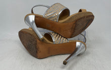 Load image into Gallery viewer, Coach Womens Steffi Brown Silver-Tone Woven Stiletto Slingback Heels Size 8B
