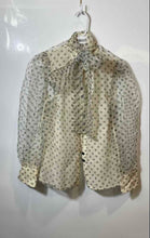 Load image into Gallery viewer, Zara Womens Beige Polka Dots Long Sleeve Tie Neck Sheer Overlay Blouse Top Sz XS