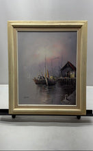 Load image into Gallery viewer, Vintage Old Harbor Fishing Boat Square Framed Wall Hanging Art Painting By Adams