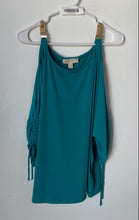 Load image into Gallery viewer, Michael Kors Womens Aqua Cold Shoulder Long Sleeve Blouse Top Size Medium