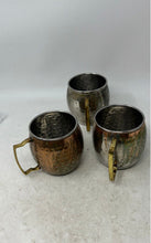 Load image into Gallery viewer, Silver-Tone Copper Brass Handle Hammered Moscow Mule Mugs Set Of 3 Pieces