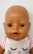 Load image into Gallery viewer, Brown Eyes Bald Head White Kitty Onesie Collectible Plush Baby Doll Toy