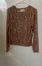 Load image into Gallery viewer, Lucky Brand Womens Brown Sequin Long Sleeve Round Neck Blouse Top Sz L With Tag