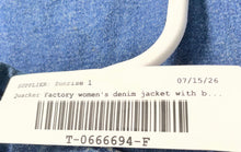 Load image into Gallery viewer, Quacker Factory Womens Blue Denim Rhinestones Ornament Spread Collar Jacket Sz L