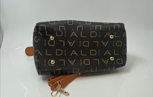 Load image into Gallery viewer, Aolida Womens Brown Monogram Print Leather Double Handle Zip Top Satchel Handbag