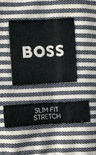 Load image into Gallery viewer, Hugo Boss Mens Gray White Striped Print Slim Fit Stretch Dress Shirt Size L 16.5