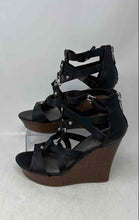 Load image into Gallery viewer, G By Guess Womens Dodge Black Open Toe Cork Wedge Strappy Heels Size 8.5M