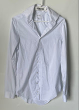 Load image into Gallery viewer, Calvin Klein Mens Steel+ White Herringbone Cotton Slim Fit Dress Shirt Size S
