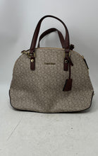 Load image into Gallery viewer, Calvin Klein Womens Beige Brown Monogram Inner Pockets Dome Satchel Bag Purse