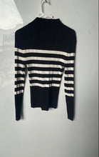Load image into Gallery viewer, White House Black Market Womens Black White Striped Pullover Sweater Size L