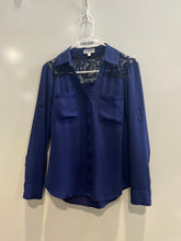 Load image into Gallery viewer, Express Womens Blue Collared Slim-Fit Long Sleeve Button-Up Shirt Size S