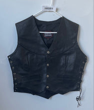 Load image into Gallery viewer, Genuine Leather Womens Black Lace-Up Side V-Neck Snap Motorcycle Vest Size XL