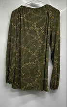 Load image into Gallery viewer, Michael Kors Womens Green Chain Print Long Sleeve Keyhole Neck Blouse Top Size S