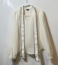 Load image into Gallery viewer, Ann Taylor Womens White And Black Neck Tie Long Sleeve Blouse Top Size XS