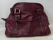 Load image into Gallery viewer, Nicoli Womens Burgundy Leather Double Handle Bottom Studs Zip Top Shoulder Bag