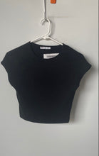 Load image into Gallery viewer, Zara Womens Black Short Cap Sleeve Round Neck Pullover Cropped T-Shirt Size L