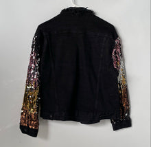 Load image into Gallery viewer, Akira Womens Black Sequin Long Sleeve Pockets Denim Jacket Size M With Tag