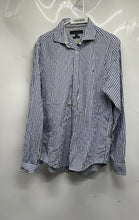 Load image into Gallery viewer, Tommy Hilfiger Mens Blue White Striped Long Sleeve Cotton Button-Up Shirt Size M