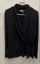 Load image into Gallery viewer, DKNY Womens Black Long Sleeve Pullover V-Neck Draped Wrap Blouse Top Size XL