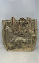 Load image into Gallery viewer, Michael Kors Womens Gold-Tone Metallic Monogram Leather Jet Set Tote Handbag