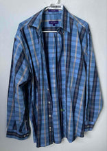 Load image into Gallery viewer, Alan Flusser Mens Blue Plaid Print Cotton Long Sleeve Button-Up Shirt Size L