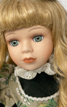Load image into Gallery viewer, Blonde Hair Blue Eyes Vintage Style Porcelain Doll With Floral Dress Outfit