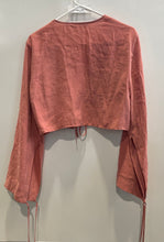 Load image into Gallery viewer, Zara Womens Pink Long Sleeve V-Neck Tie Front Cropped Blouse Top Size Small