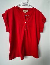 Load image into Gallery viewer, Michael Kors Womens Red Short Sleeve Banded Collar Blouse Top Size Medium