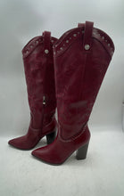 Load image into Gallery viewer, Unbranded Womens Burgundy Studded Pointed Toe Knee High Western Boots Size 9.5