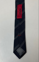 Load image into Gallery viewer, Hugo Boss Mens Black Striped Print Keeper Loop Adjustable Formal Pointed Tie