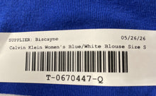 Load image into Gallery viewer, Calvin Klein Womens Blue White Striped Cap Sleeve Henley Neck T-Shirt Size Small