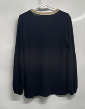 Load image into Gallery viewer, Michael Kors Womens Black Gold Embellished V-Neck Long Sleeve Blouse Top Size M