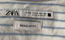 Load image into Gallery viewer, Zara Mens Blue White Striped Print Cotton Long Sleeve Button-Up Shirt Size M