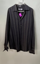 Load image into Gallery viewer, Calvin Klein Mens Gray Striped Long Sleeve Slim Fit Button-Up Shirt Size Large