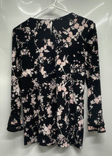 Load image into Gallery viewer, Karl Lagerfeld Womens Black Floral Print Long Sleeve Blouse Top Size XS