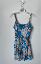 Load image into Gallery viewer, Zara Womens Blue White Black Floral Sleeveless V-Neck Mini Dress Size XS