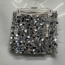 Load image into Gallery viewer, Zara Womens Silver Sequin Sparkly Lined Side Zip Tassel Mini Skirt Size Small