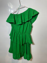 Load image into Gallery viewer, Zara Womens Green One Shoulder Stretch Comfort Ruffled Mini Dress Size L