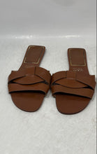 Load image into Gallery viewer, Zara Womens Brown Leather Crossed Slip-On Flat Slide Sandals Size EU 40