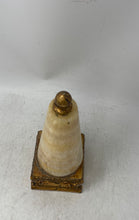 Load image into Gallery viewer, Alabaster Cone Mounted On A Square Base Of Golden Metal Decorative Object