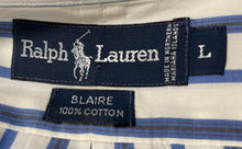 Load image into Gallery viewer, Ralph Lauren Mens Blue White Striped Print Short-Sleeve Button-Up Shirt Size L