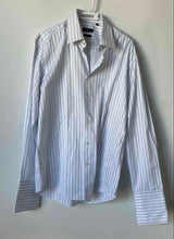 Load image into Gallery viewer, Hugo Boss Mens White Blue Striped Printed Regular Fit Dress Shirt Size 16
