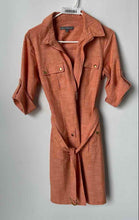 Load image into Gallery viewer, Sharagano Womens Orange Pockets Short Sleeve Belted Front Zip Shirt Dress Size 8