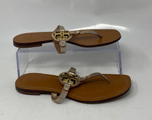 Load image into Gallery viewer, Authentic Tory Burch Womens Miller Gold-Tone Brown Slip-On Thong Sandals Size 5M