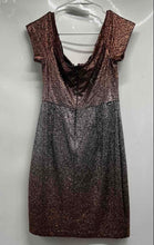 Load image into Gallery viewer, Guess Womens Gold Silver Sparkle Short Sleeve Sweetheart Neck Mini Dress Size 10