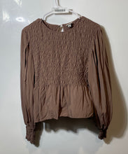 Load image into Gallery viewer, A New Day Womens Brown Puff Sleeve Crew Neck Smocked Peplum Blouse Top Size L