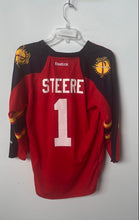Load image into Gallery viewer, Reebok Boys Red Blue Long Sleeve Florida Panthers Steere #1 NHL Jersey Size L/XL