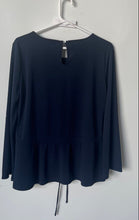 Load image into Gallery viewer, Ann Taylor Womens Navy Blue Long Sleeve Cinched Waist Blouse Top Size Medium