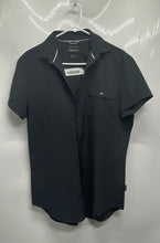 Load image into Gallery viewer, Kenneth Cole Mens Black Short Sleeve Collared Slim-Fit Button-Up Shirt Size M