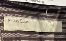 Load image into Gallery viewer, Perry Ellis Mens Brown Striped Print Collared Long Sleeve Button-Up Shirt Size S